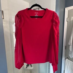 Nine West red blouses with sheer sleeves